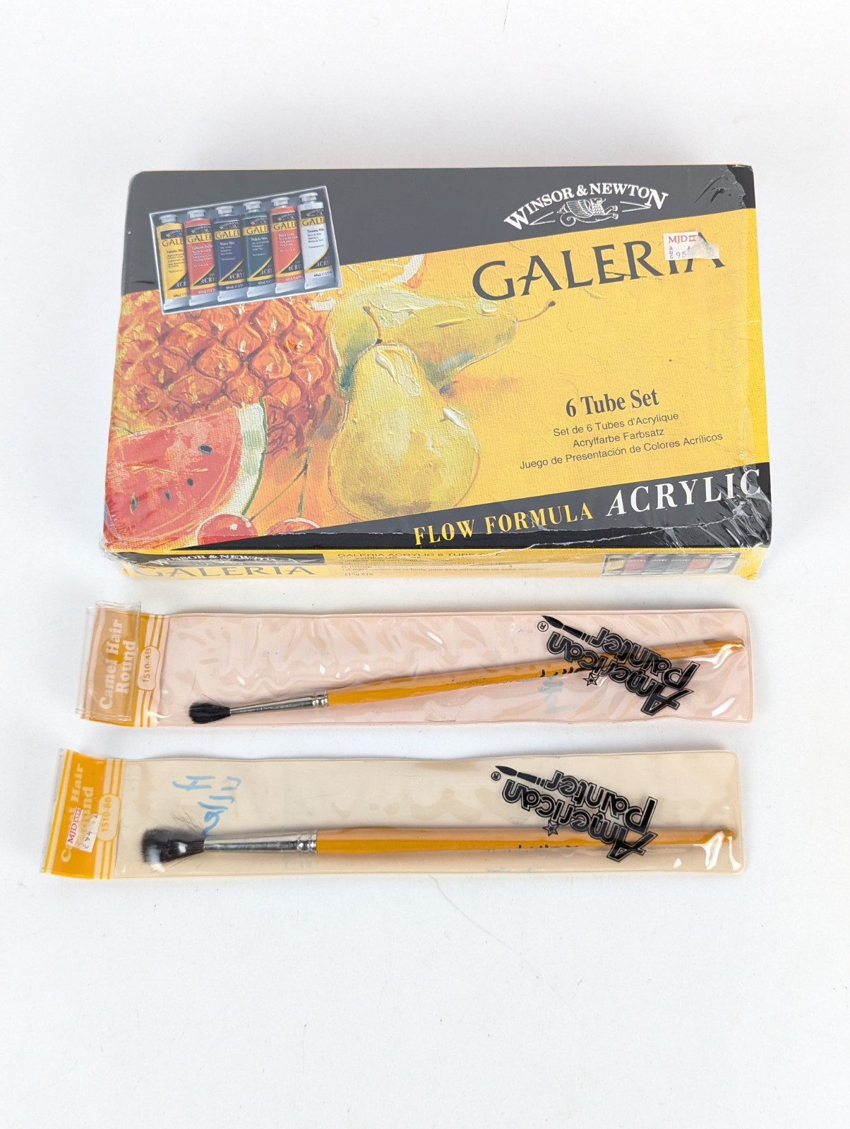 Winsor & Newton Galeria Acrylic Paint 6 x 2 Fl Oz Tube Set & Camel Hair Brushes
