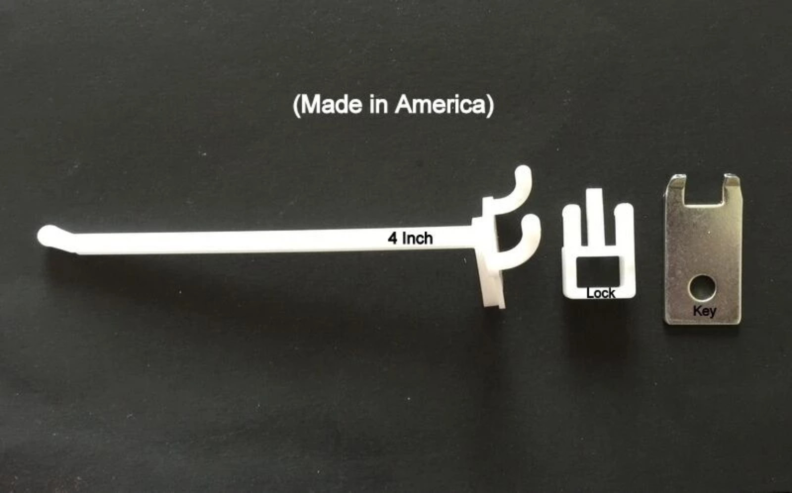 (500 PACK) 4 Inch Locking White Plastic Peg Hooks Fit 1/8-1/4 Pegboard 20 Keys
