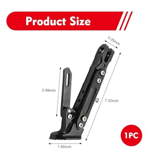 Motorcycle Kickstand, Height Adjustable CNC Alloy Side Stand with 1 PC Black