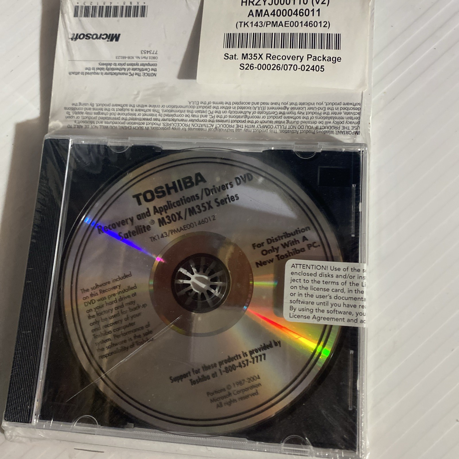 Toshiba Recovery and Applications/Drivers DVD Satellite M30X/ M35X Series