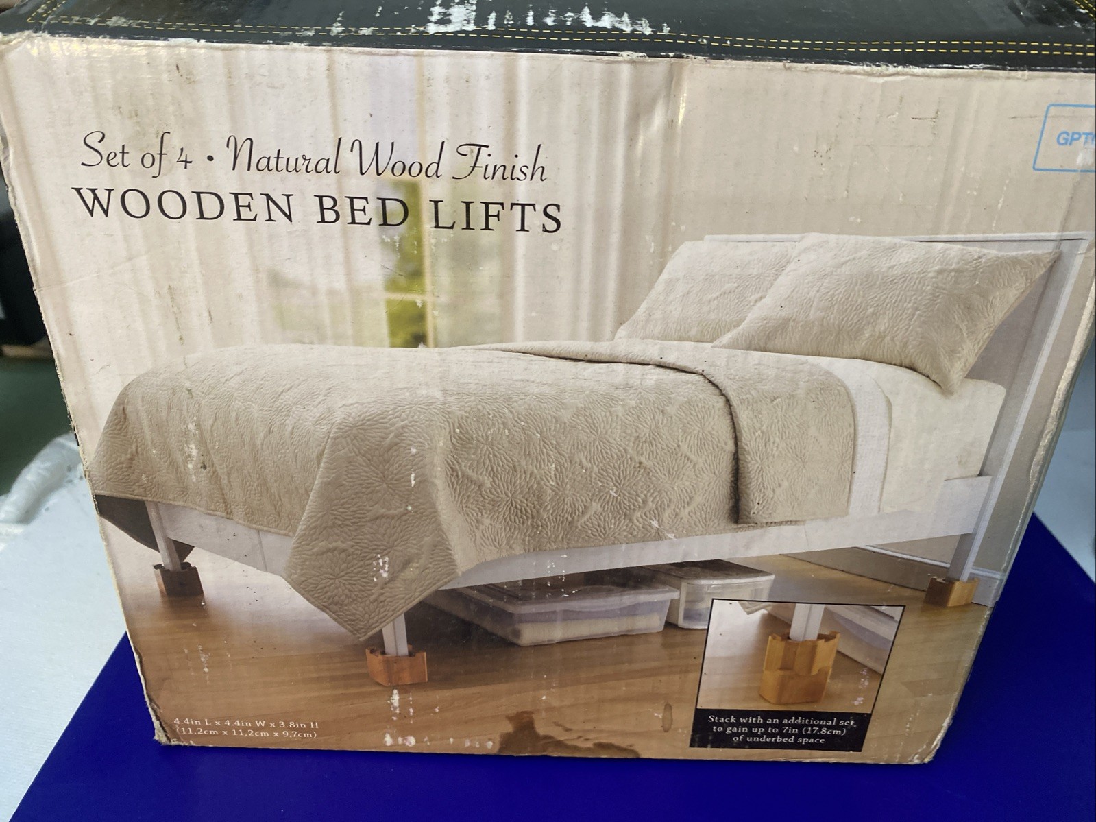 Wooden Bed Lifts Natural Wood SET OF 4 (Bed, Bath, & Beyond) Open Box. Read. V73