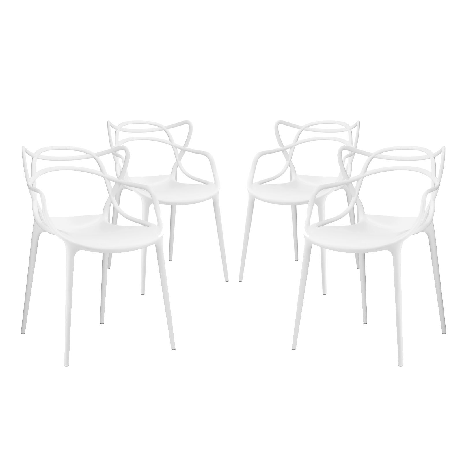 Modway Entangled Modern Molded Plastic Four Dining Armchairs in White