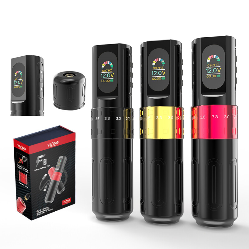 Yilong F8 Tattoo Pen Machine Wireless Adjustable Stroke Dual 1500mAh Batteries