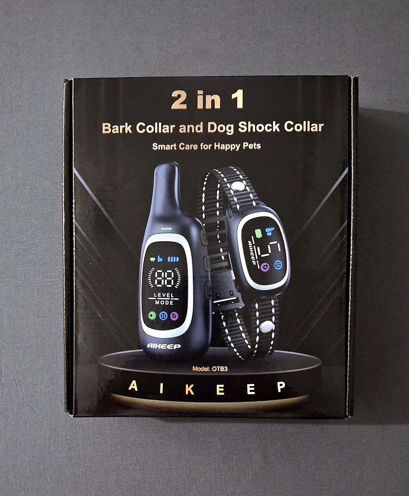 AIKEEP 2-in-1 Bark & Shock Dog Collar Waterproof Vibration/Static L OTB3