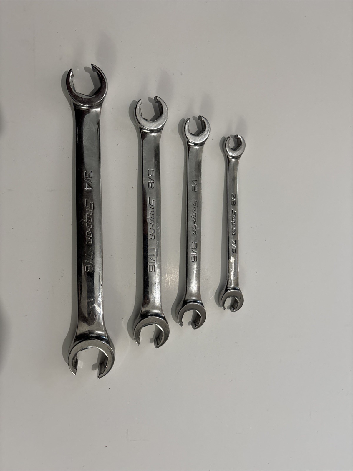 Snap-On RXFS605B 4 pc 6 Pt SAE Flank Drive Flare Nut Wrench Set 3/8-7/8 no 13/16