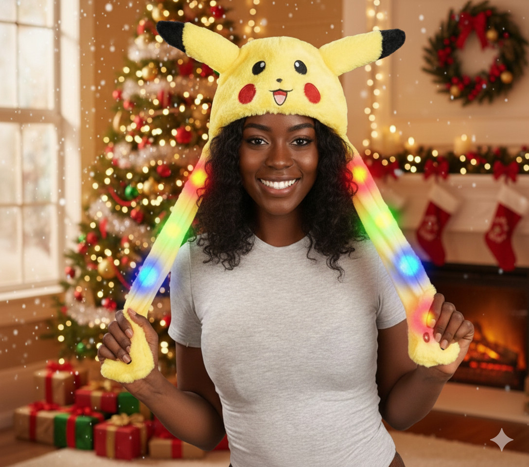 PIKACHU Flapping Blinking PIKACHU Light Up Moving Ears Plush Hat Costume FUN 🎡