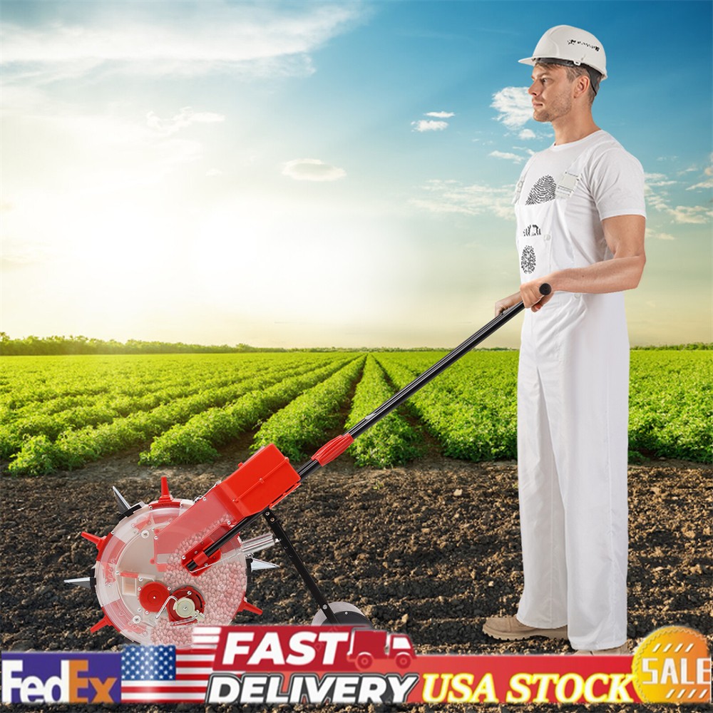 Garden Manual Seeder Hand-Push Row Planter Sowing Vegetable Seeds Tool Red NEW