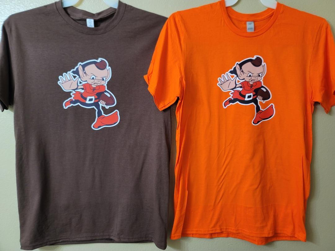 21007 NFL Team Apparel CLEVELAND BROWNS ELF Logo Football SHIRT ORANGE BROWN New