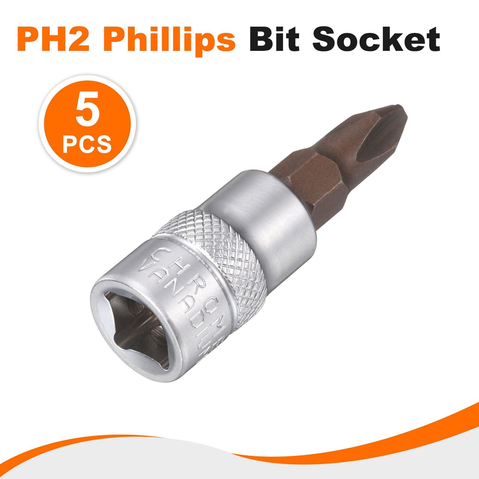 5pcs PH2 Phillips Bit Socket 1/4" Square Drive Metric Extension Impact Bit Red
