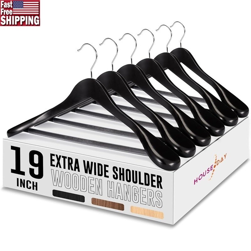 Heavy Duty Wood Hangers Big & Tall Suits Coats Jackets Non Slip Pants Bar New