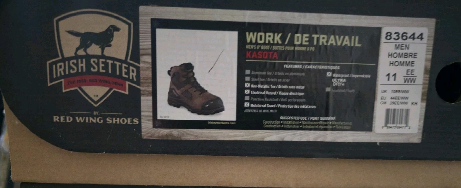 RedWings Irish setter Kasota size 11 EE work boots NEW style 83644