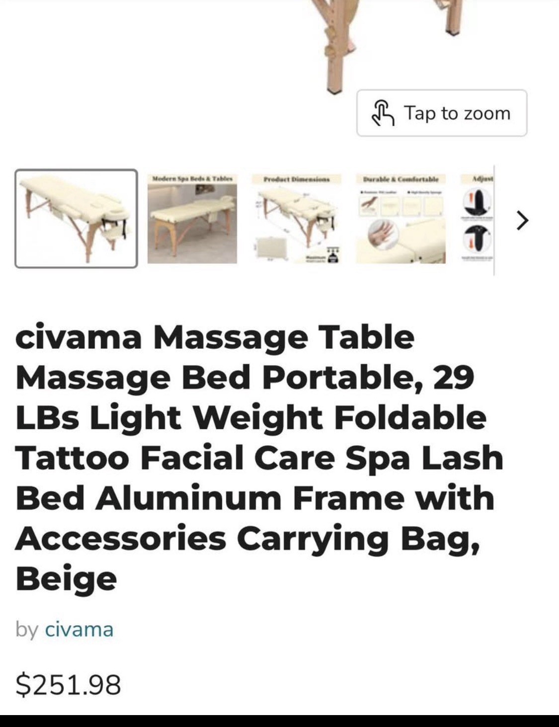 civama Portable Foldable Massage Table Beige PVC Leather Adjustable Headrest