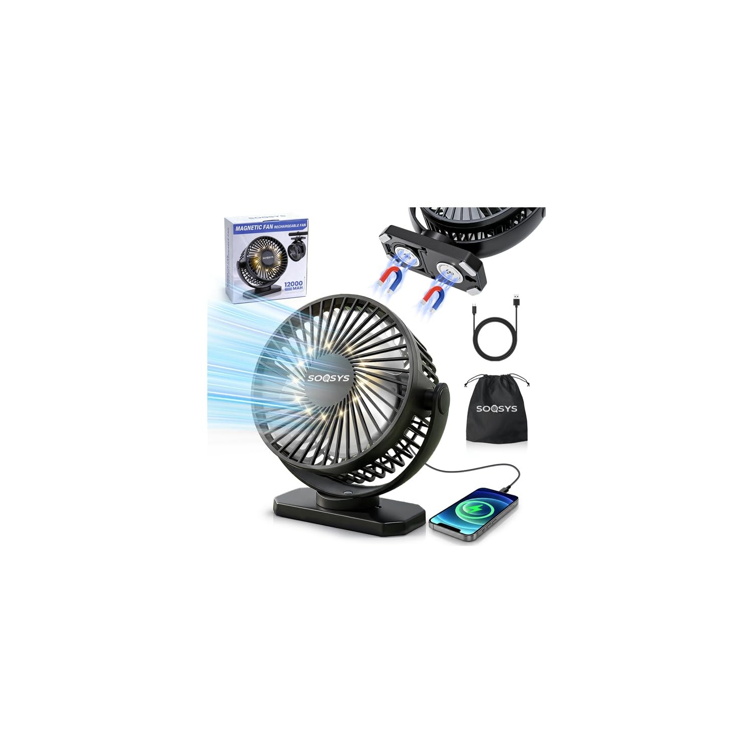 Magnetic Cruise Approved Fan with 12000mAh Battery, Cruise Ceiling Fan with 3...