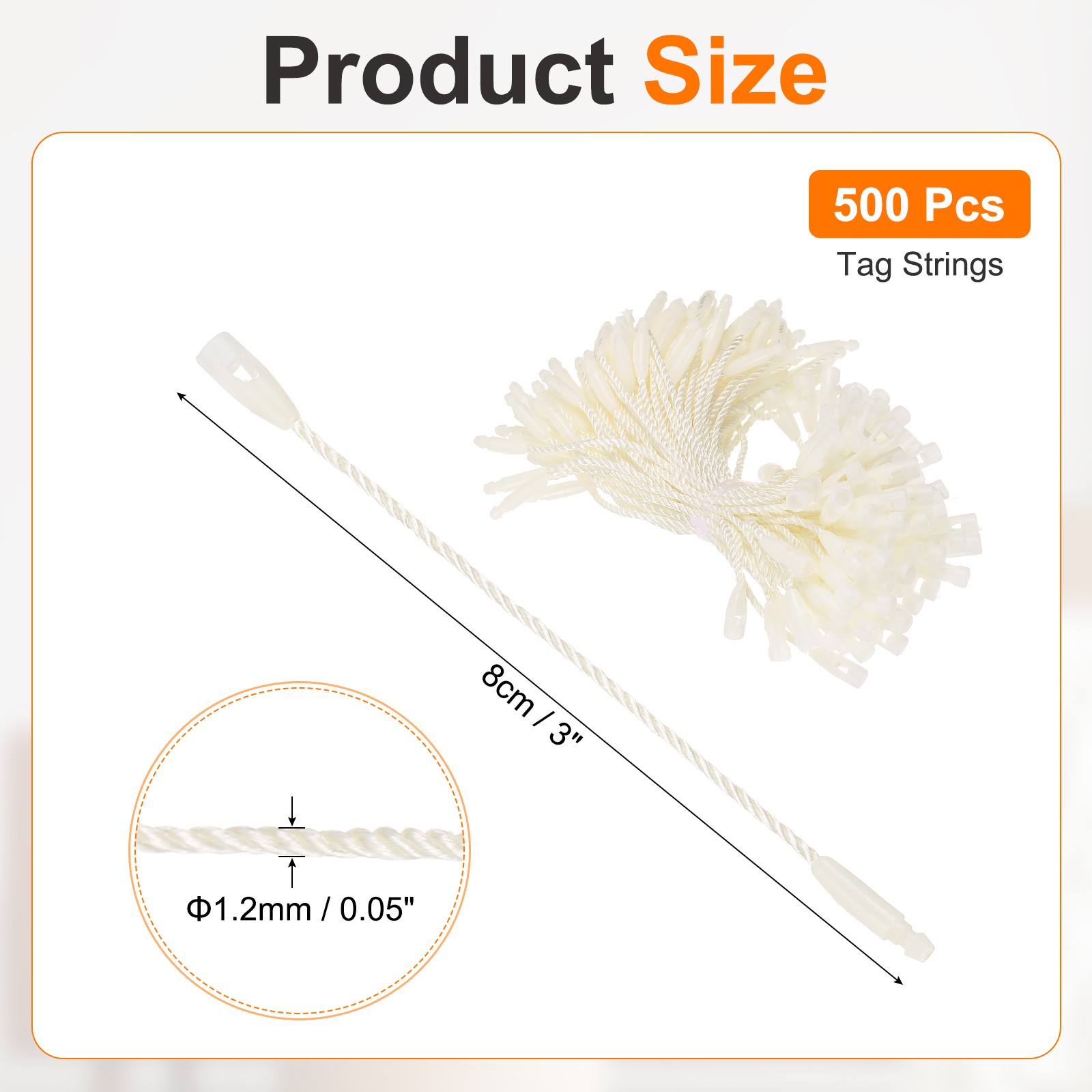 500 Pcs Polyester Hang Tag String 3" Snap Lock Pins Loop Fastener, Beige