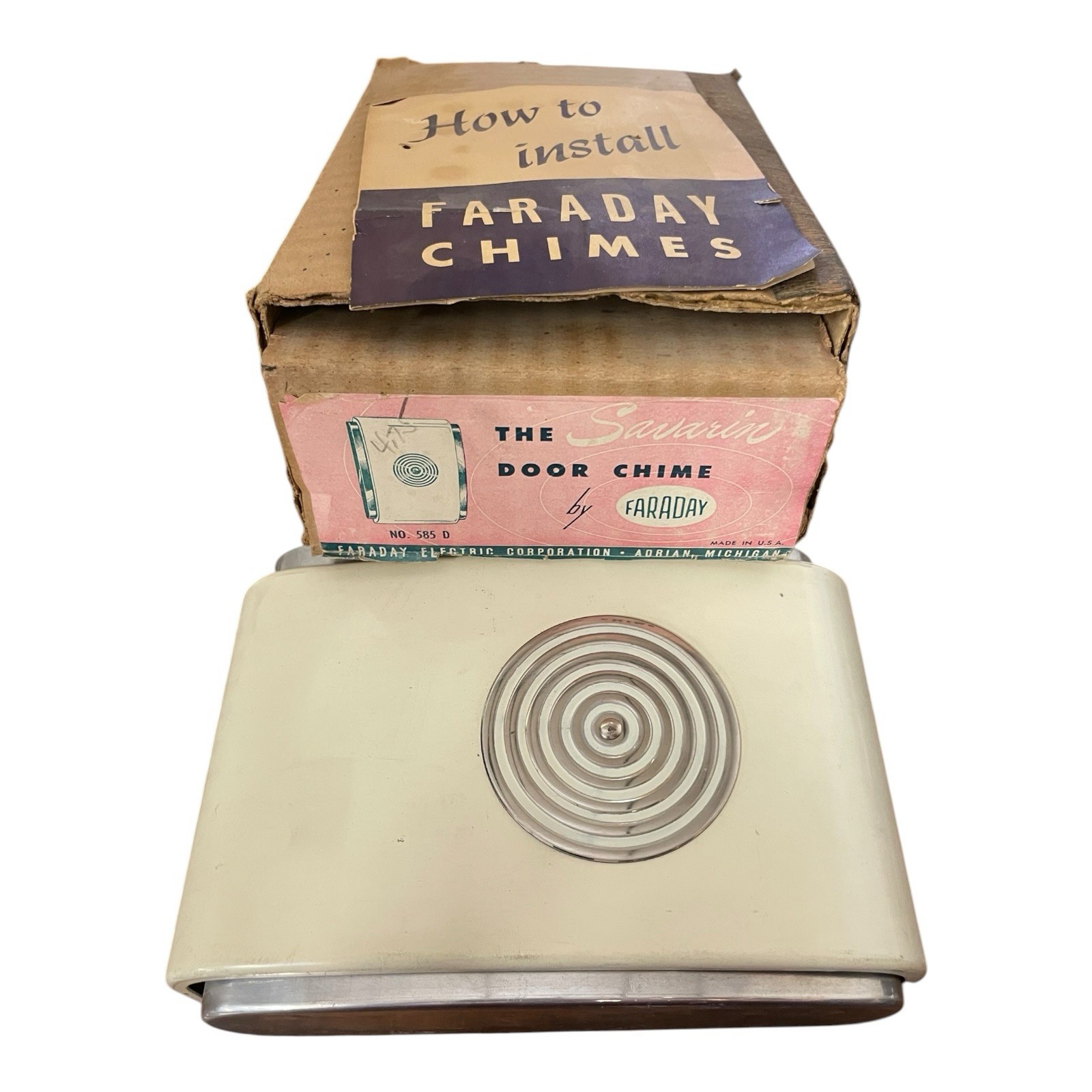 Faraday Savarin Door Chime No. 585D NOS Original Box Mid-Century 1950s Vintage