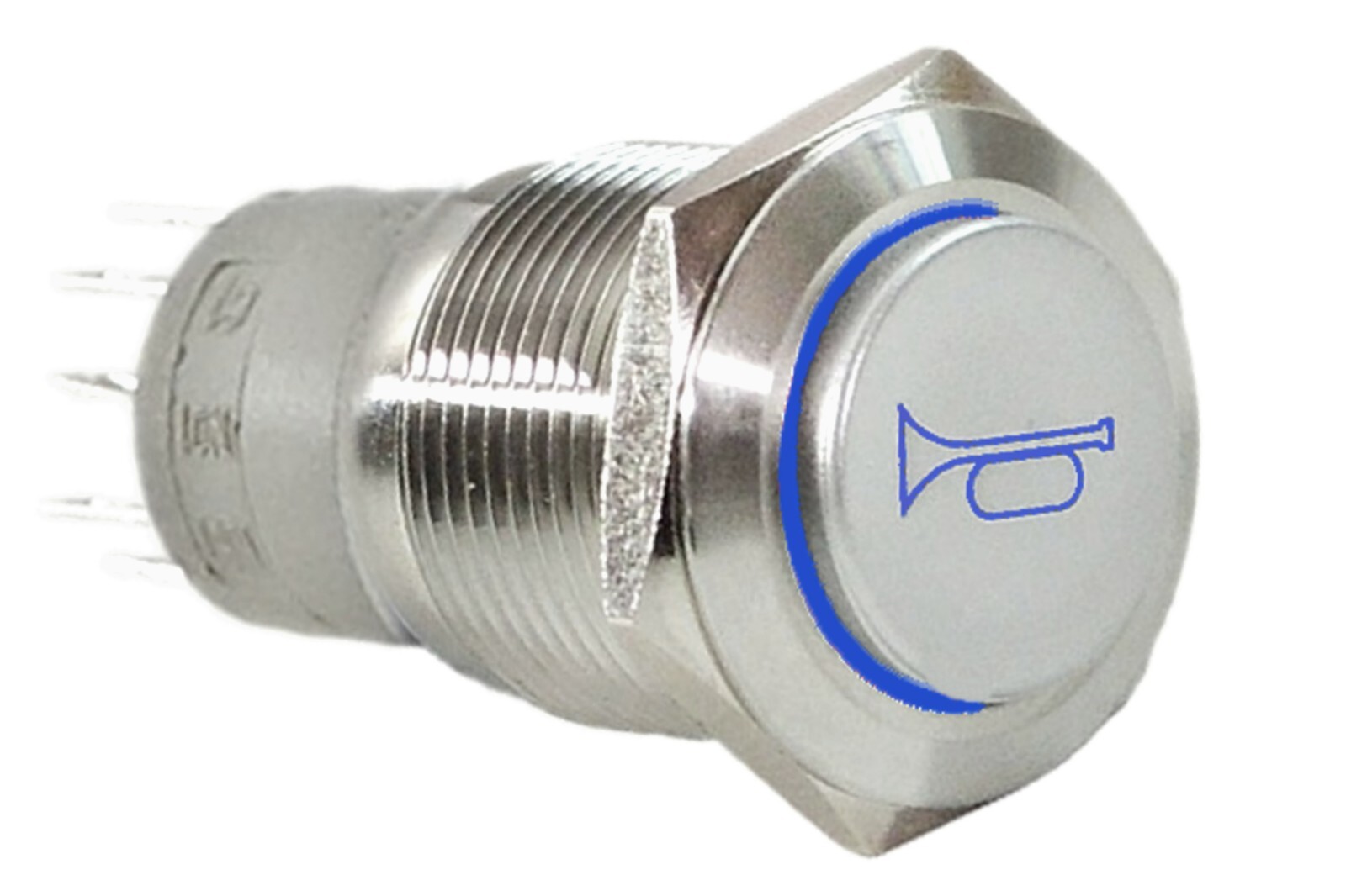 3/4" Car Truck Horn Stainless Steel Push Button Switch w Blue LED Light 19mm 12V