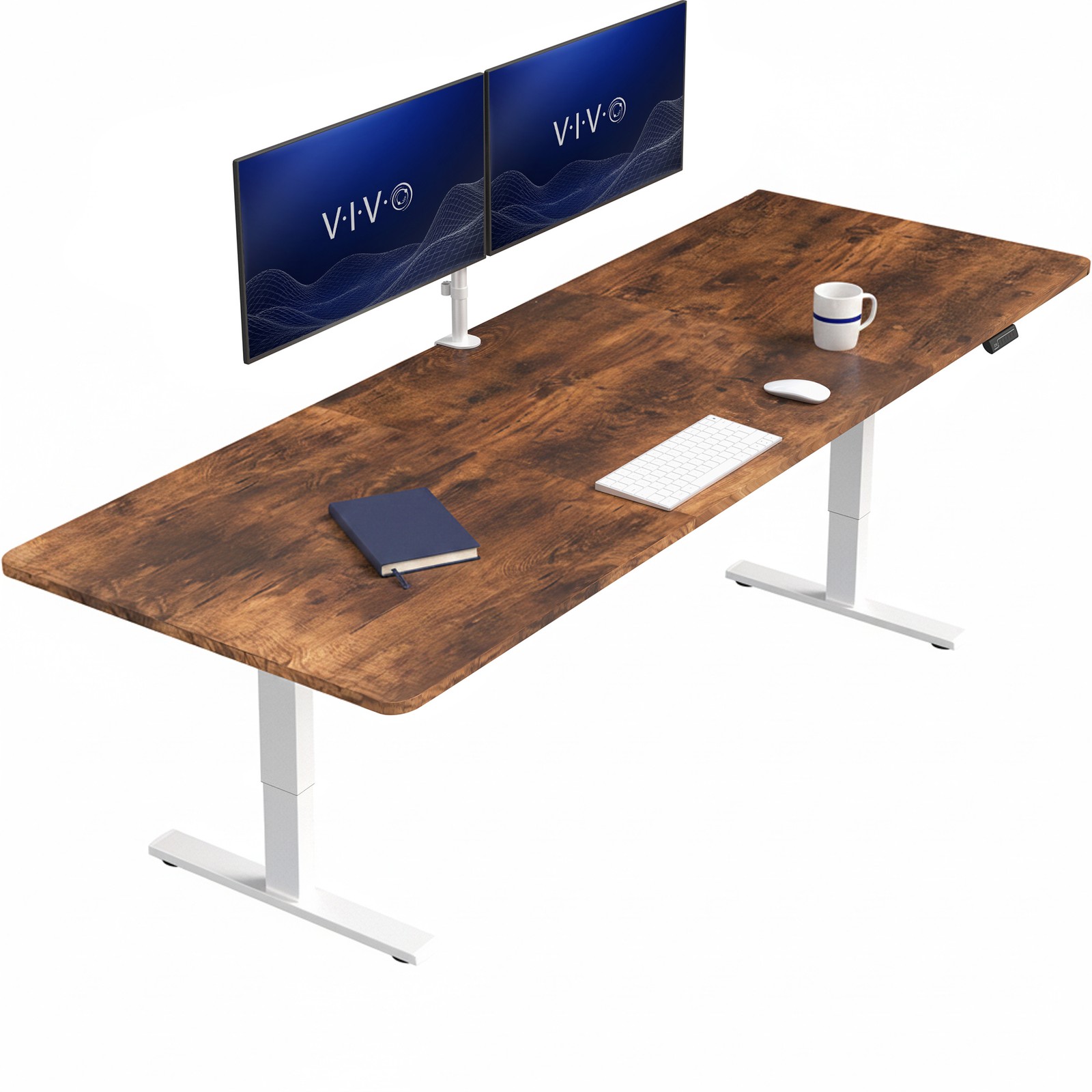 VIVO Electric 83” x 30” Stand Up Desk, Vintage Brown Table Top, Black Frame