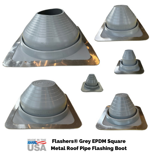 Flashers Grey EPDM Square Metal Roof Pipe Flashing Boot (Size#1-9) Made in USA