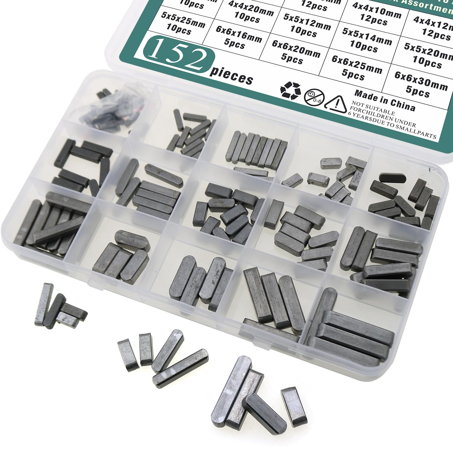 Flat Keyed Pin Assortment Parallel Key, 152 PCS Double Round Head Steel Kit