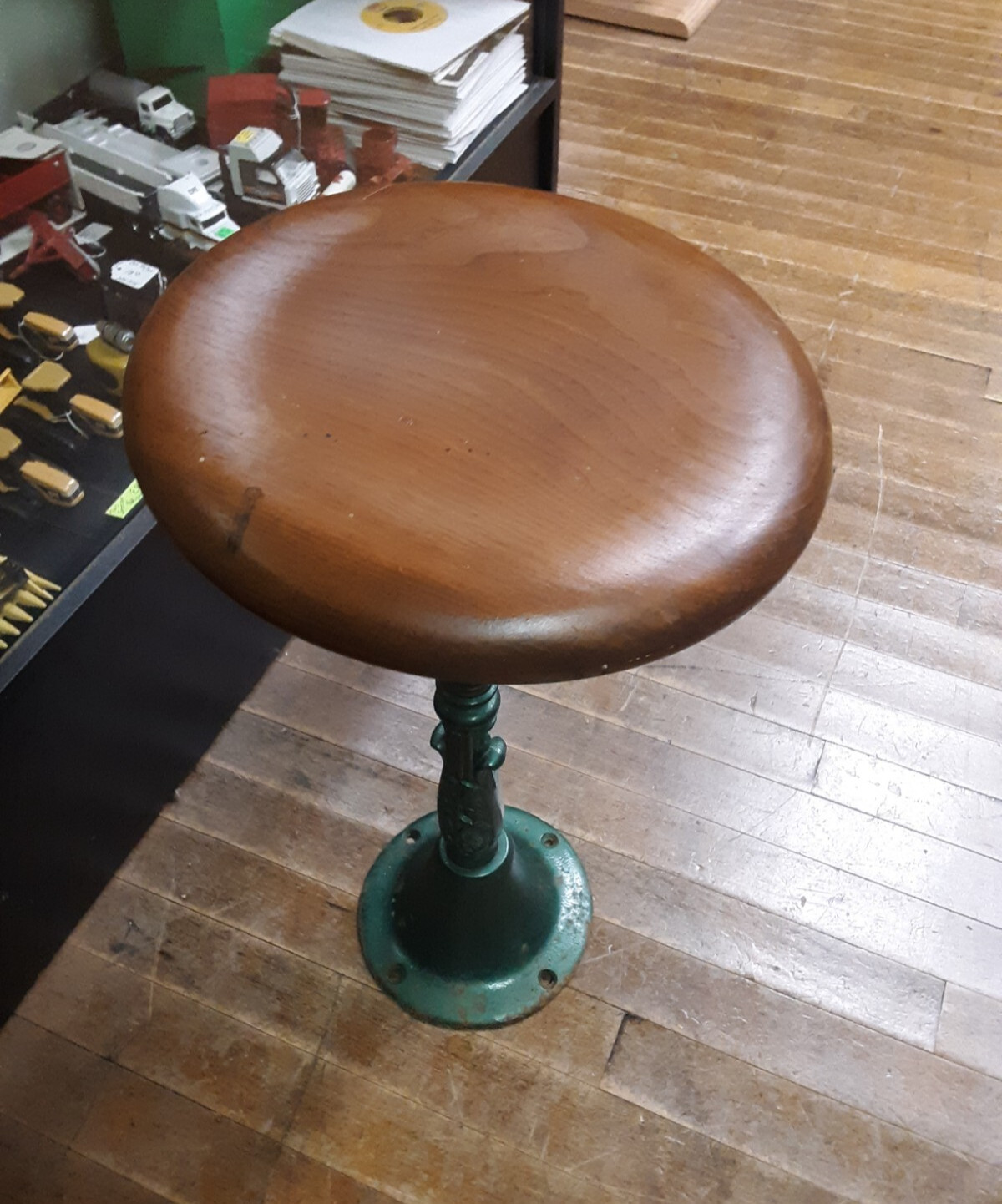 Antique Soda Fountain Drug Store Bar Stool CAST IRON & WOOD Vintage Chair
