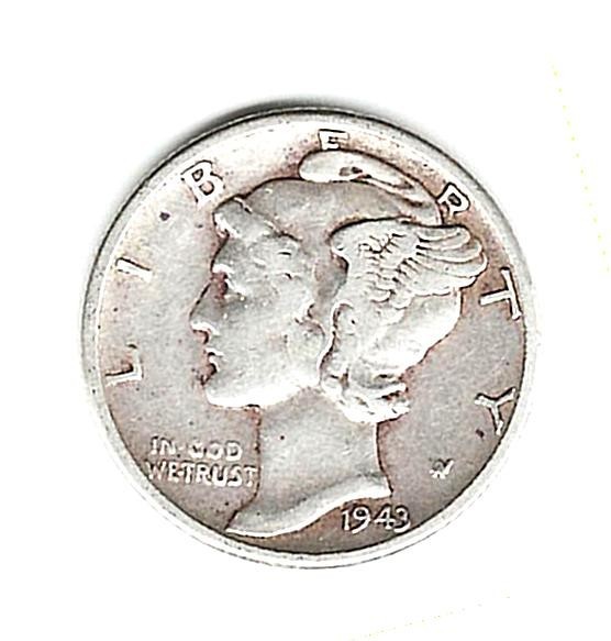 1943 P MERCURY DIME - Circulated Fine+ - 90% Silver - Free Shipping