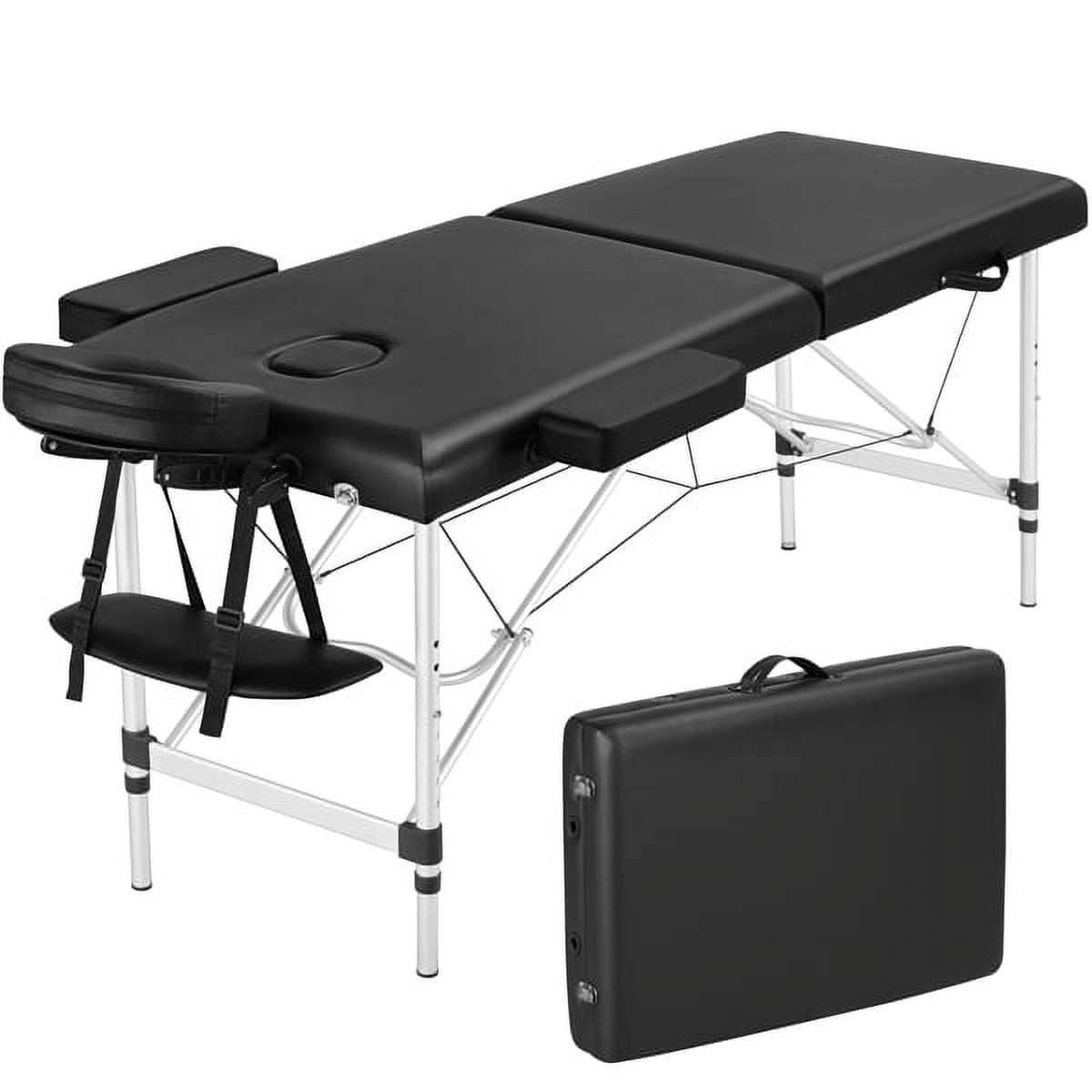 3 Section Adjustable Aluminum Massage Table W/ Headrest & Armrest 84" Black