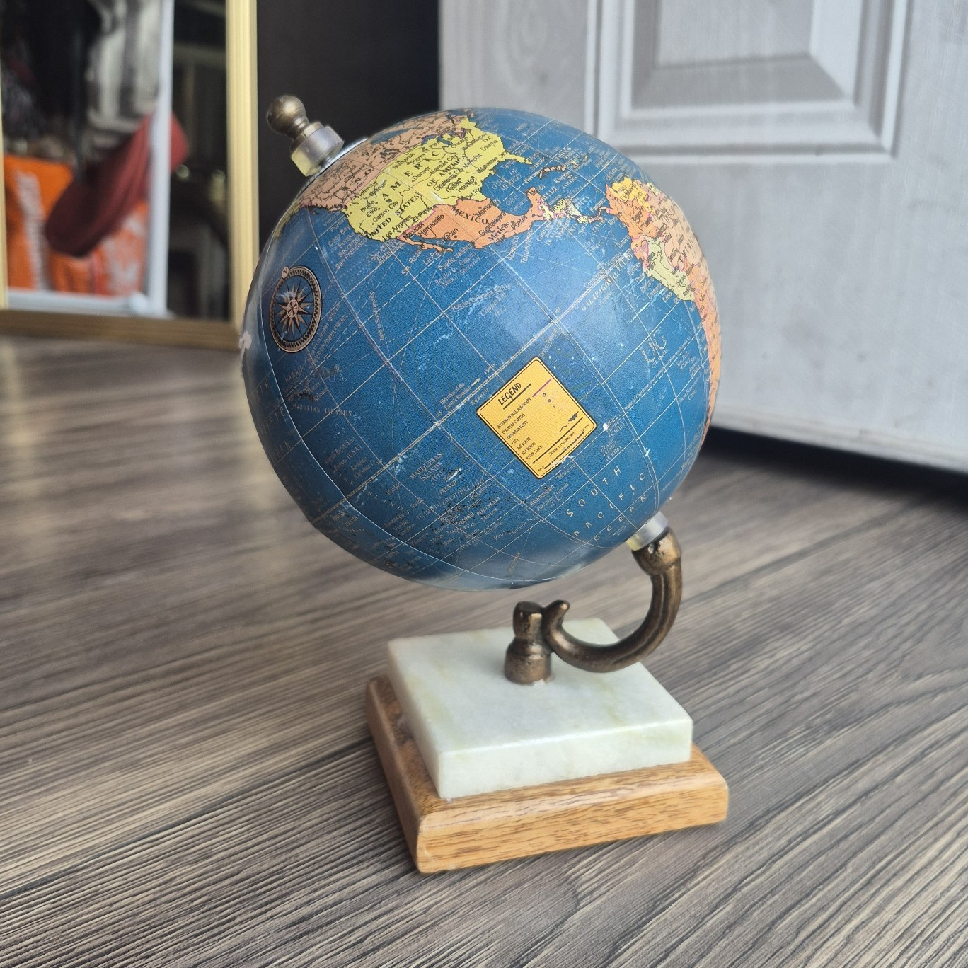 Tabletop Decorative World Globe Blue/Multicolor, Freestanding Wood & Metal Base