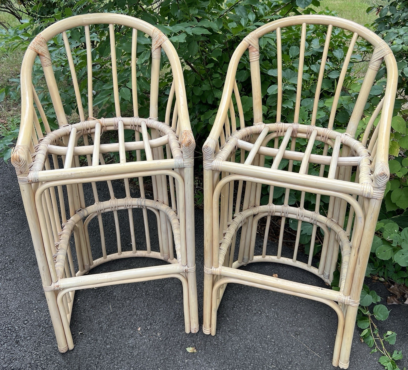 Vtg Rattan Bamboo Bar Stool Set Pair 42"H x20"W x16.75"L *LOCAL PICKUP NJ 07753*