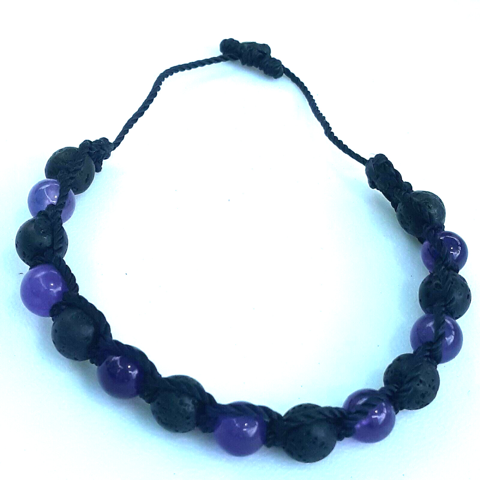 Protection Bracelets 7 Amethyst and 8 Lava Beads in Black string
