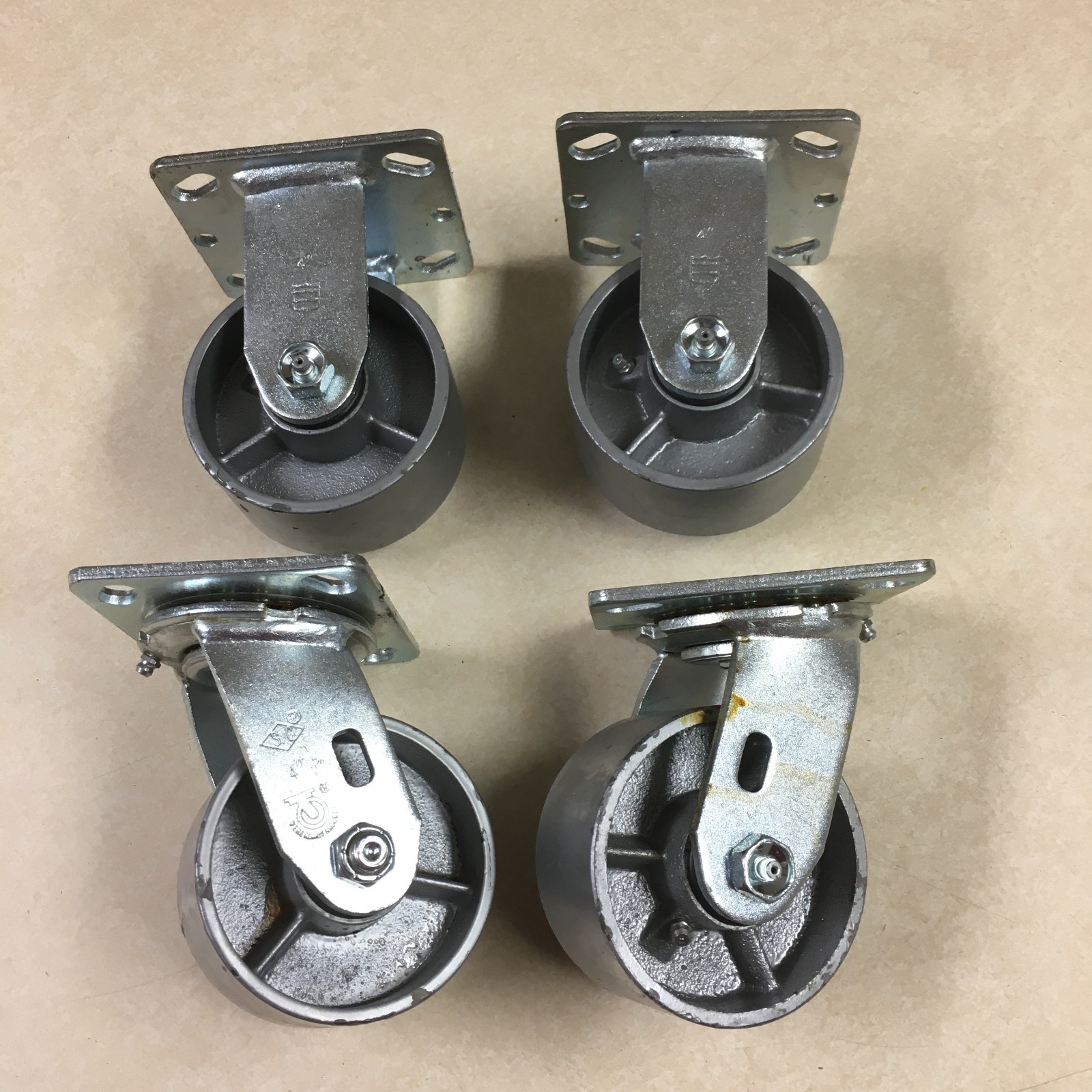Wright 4" Steel Caster Wheel Set (2 Rigid, 2 Swivel) for Dumping Hoppers
