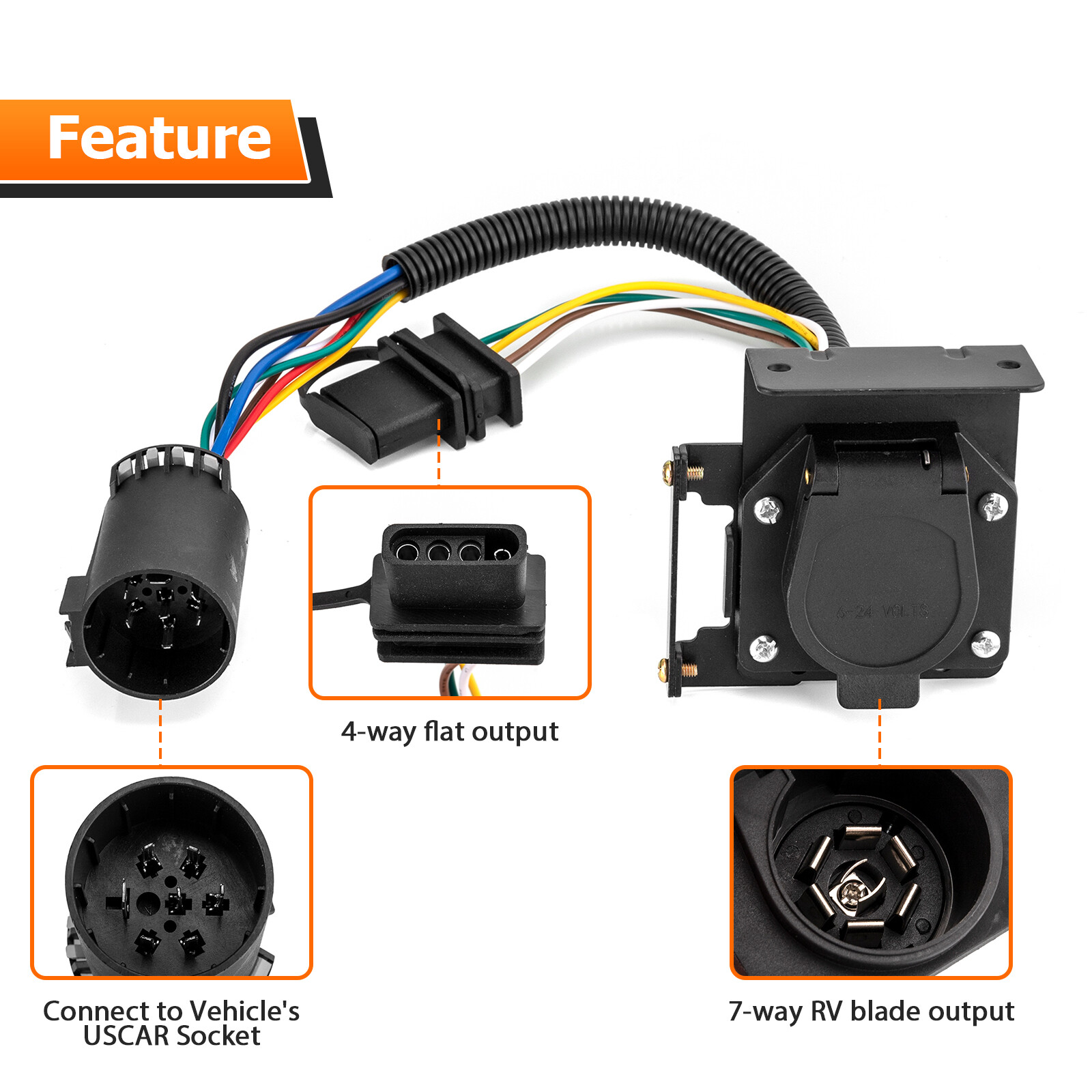 For Toyota Tacoma 2007-2024 , 7 Way Trailer Wiring Harness 4 Way Flat Plug Kit