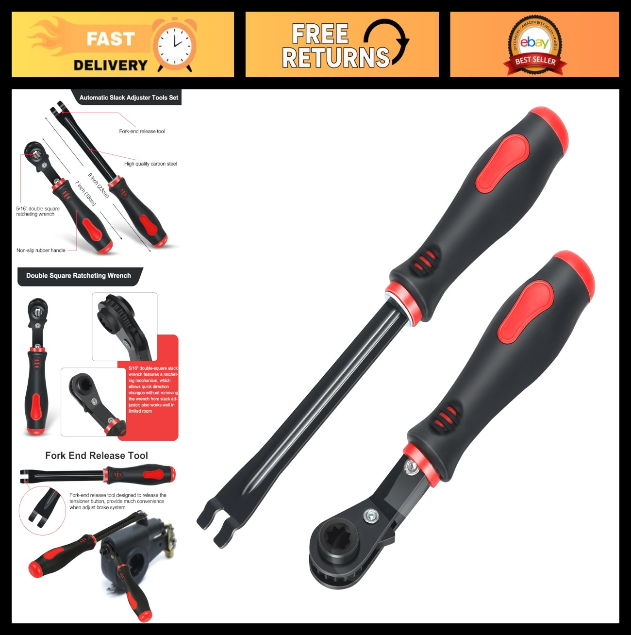 Automatic Slack Adjuster Tool Set - 5/16" Brake Adjustment Wrench for Trucks (2