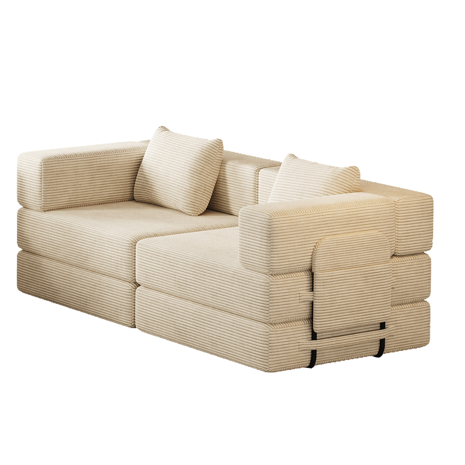 72in convertible sofa bed, corduroy fabric sofa comfortable folding sofa Beige