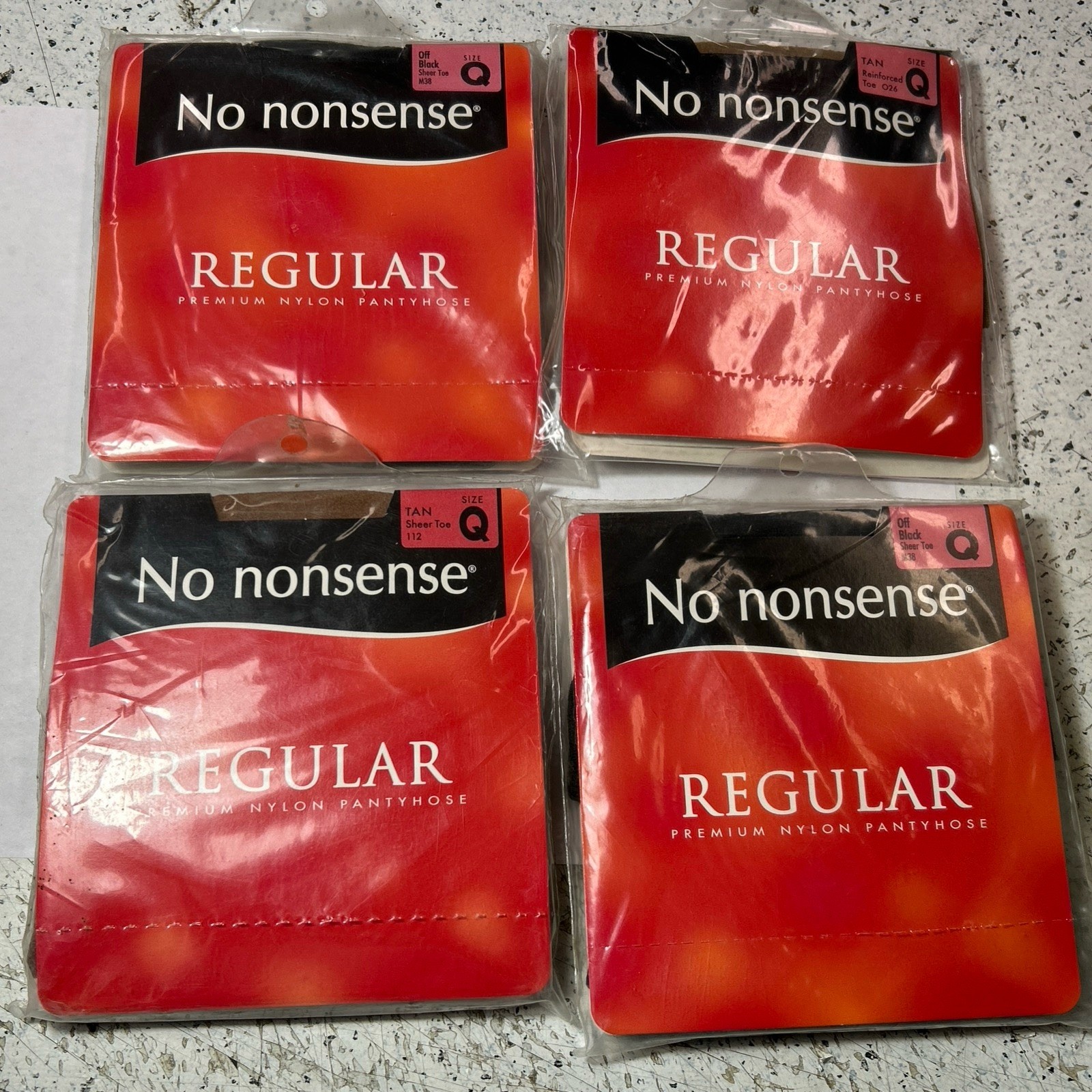 No Nonsense Pantyhose 4 PAIRS Size Queen Off Black And Tan Reinforced Toe NEW