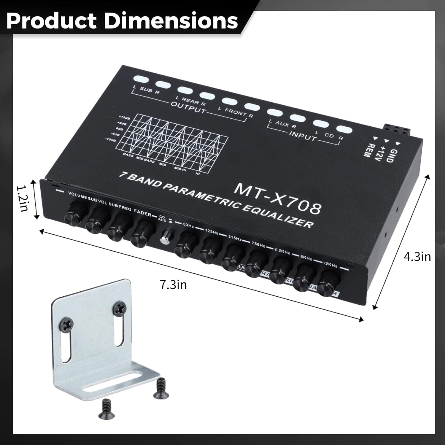 Adjustable 7-Band Car Audio Equalizer with 6-Channel Output & Subwoofer Control