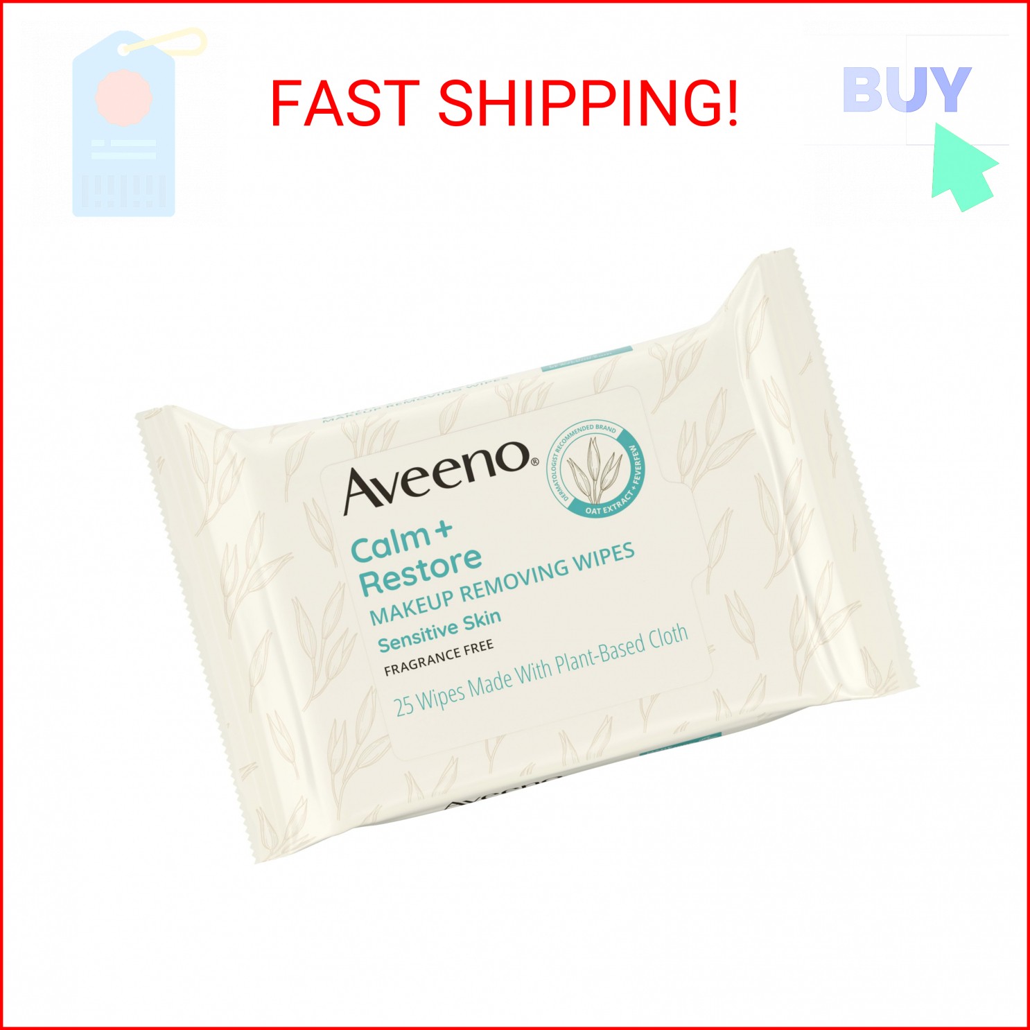 Aveeno Calm + Restore Unscented Makeup Remover Face Wipes, Fragrance Free Facial