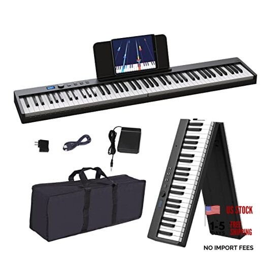 Foldable Piano Keyboard, 88 Key Full Size Semi Weighted Folding Piano black