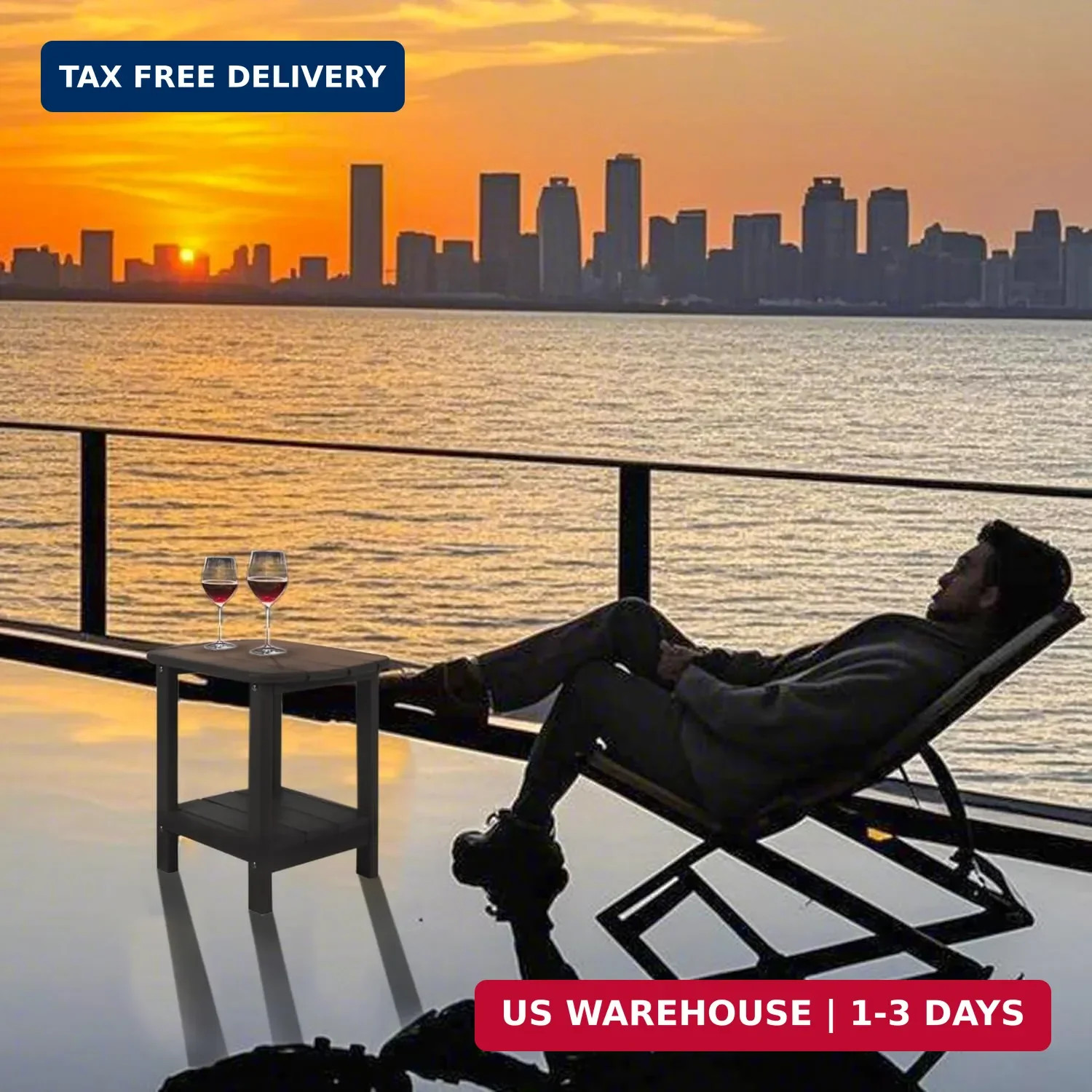 Adirondack Square Outdoor Side Table,2-Tier Storage Patio Side Table with Weathe