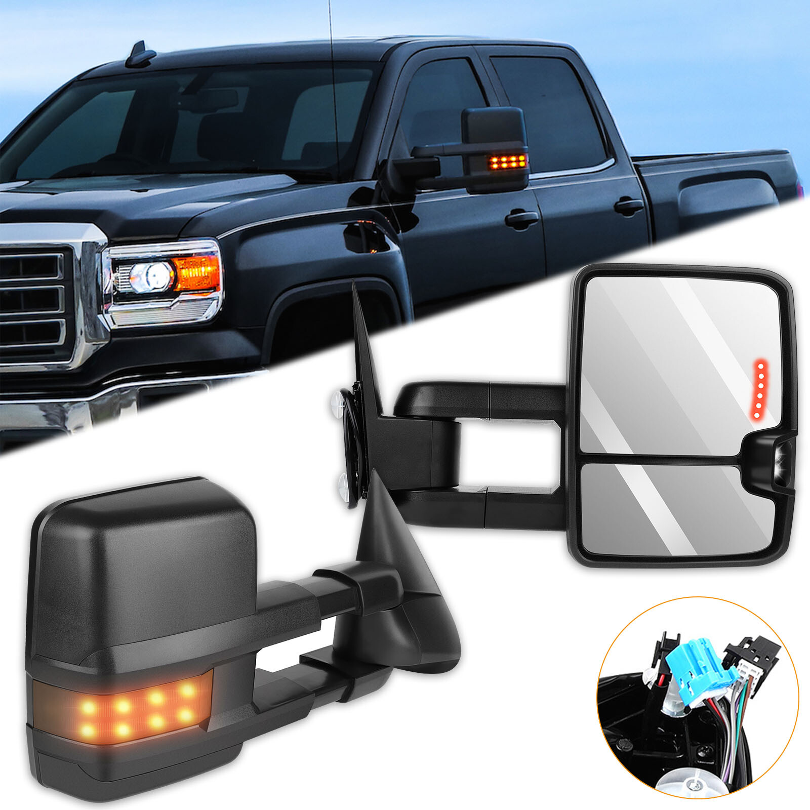Tow Mirrors For 88-98 Chevy C/K 1500 2500 3500 Pair Power Side View LED Signal