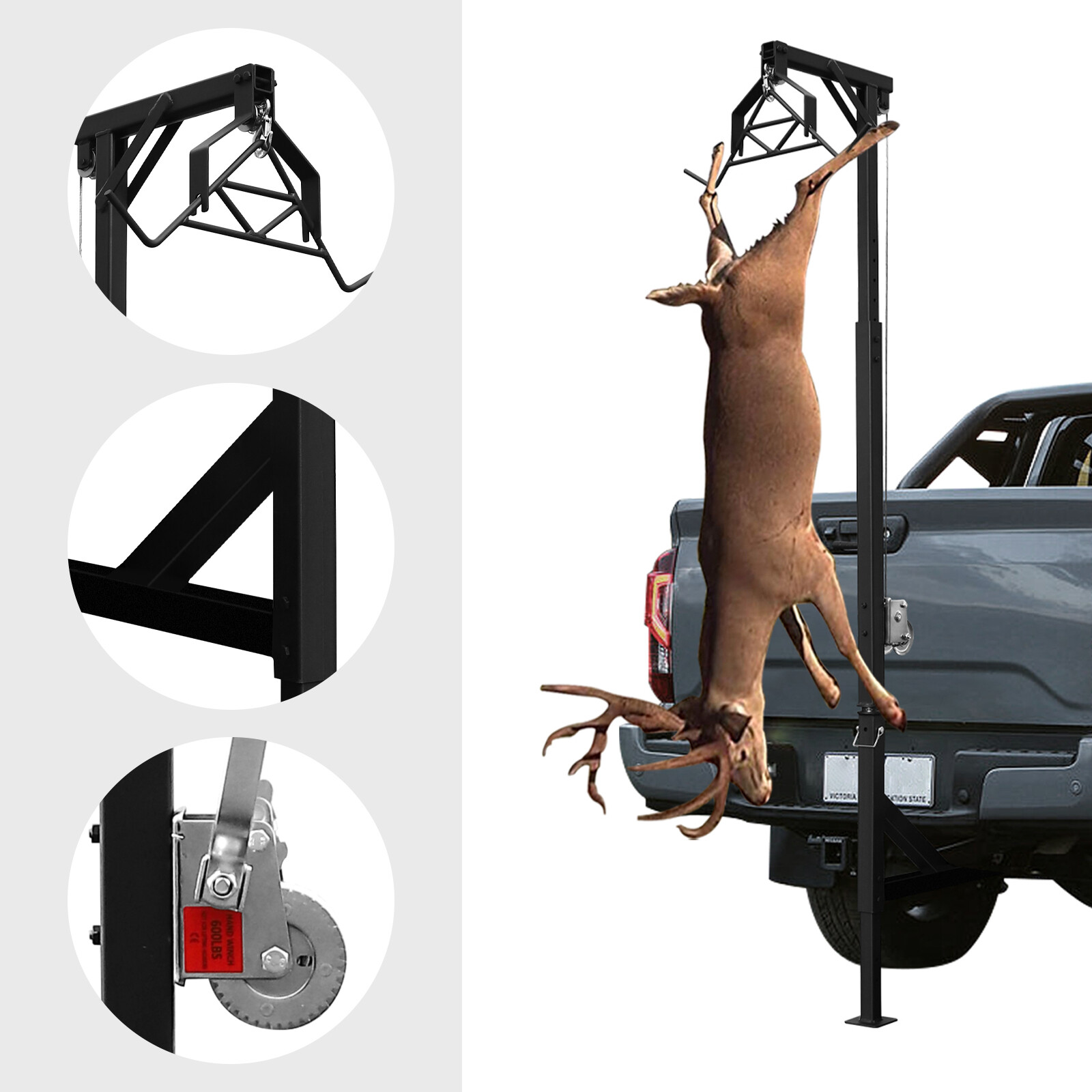Truck Deer Hoist Game Lifting Hoist Vehicle Mounted Manual Crane 272kg/600lbs