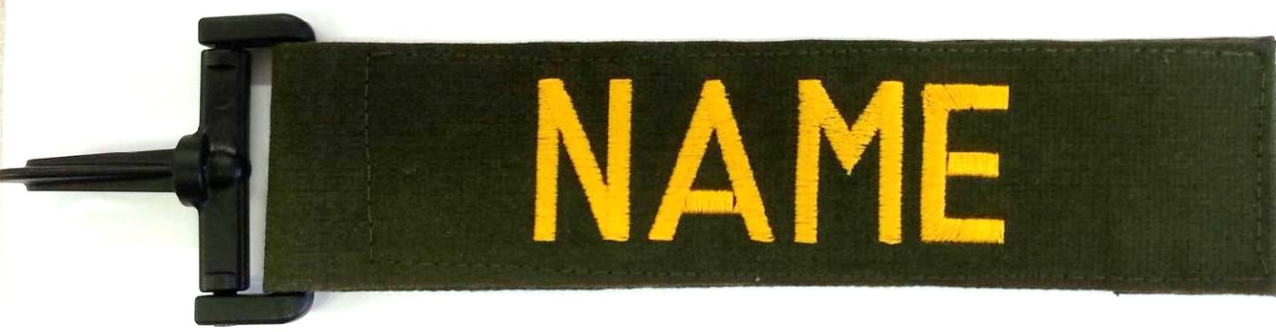 EMBROIDERED GEAR/LUGGAGE TAG -- 2 X 8 INCH w/ FIXED SNAP HOOK 6 COLORS