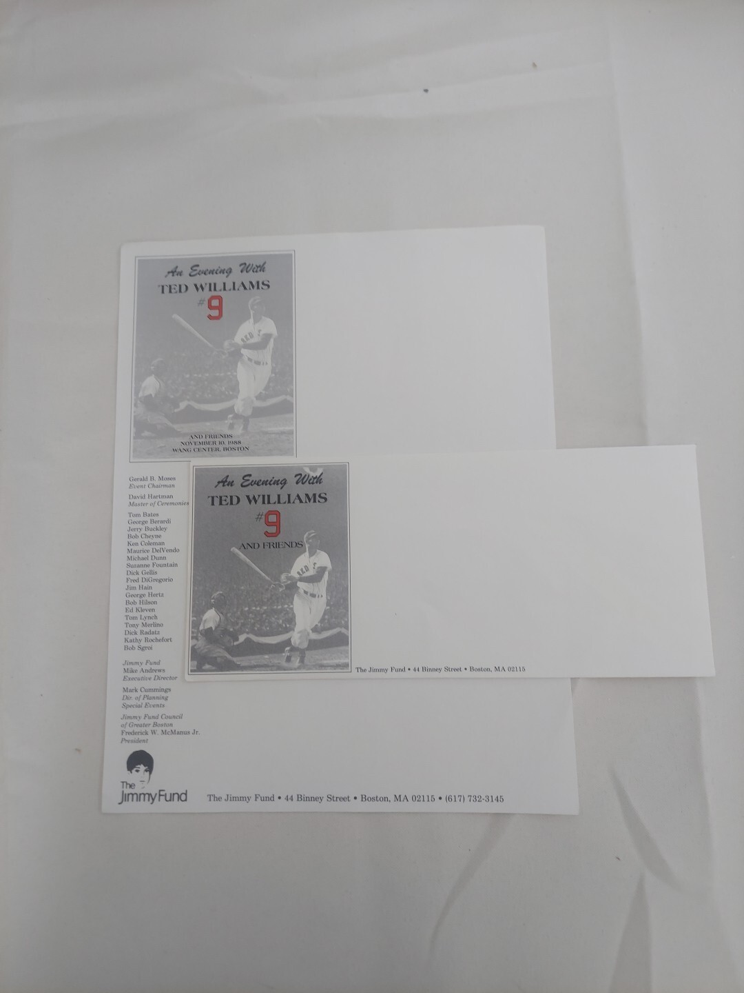 Evening With Ted Williams And Friends Official Letterhead And Picture Envelope