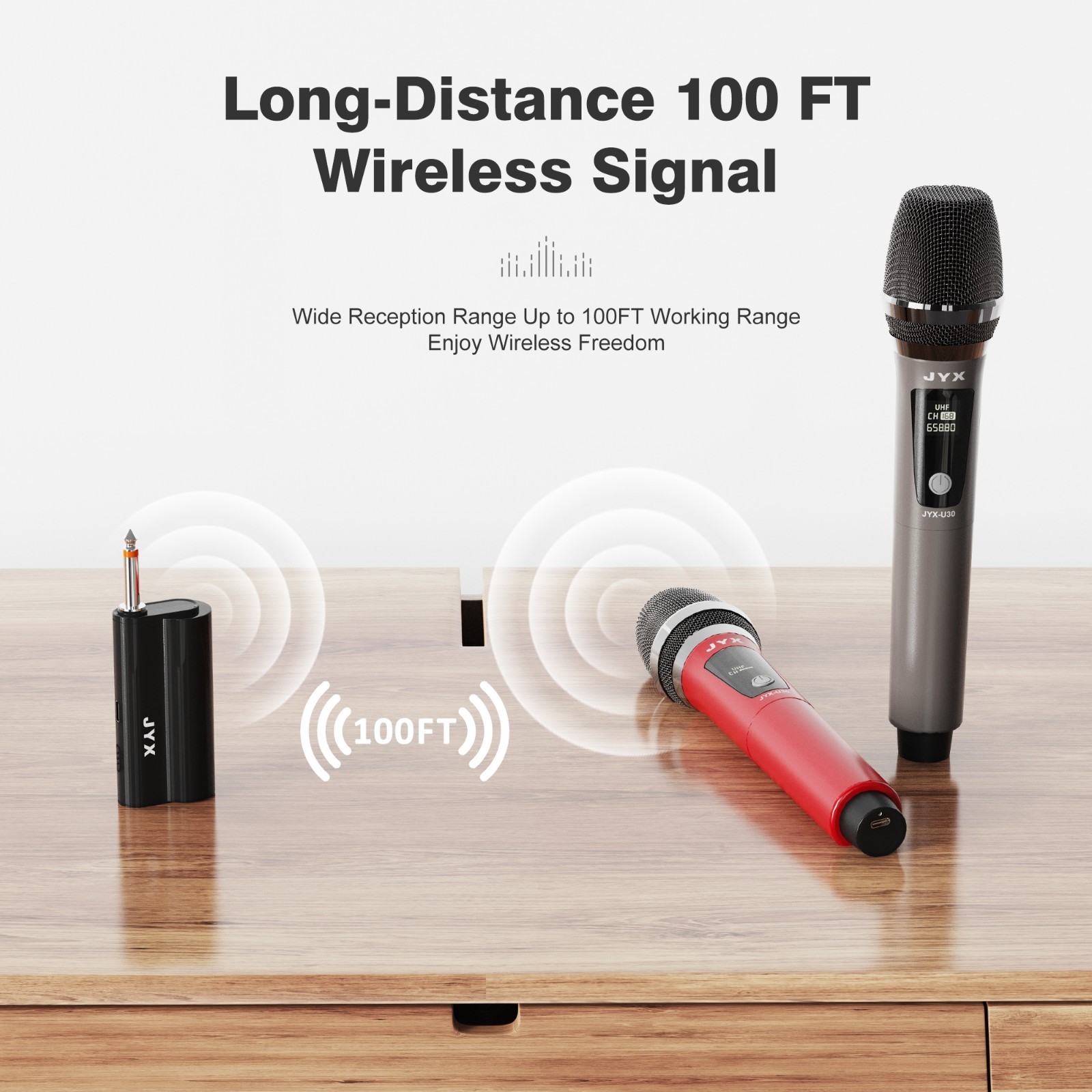 JYX UHF Dual Wireless Mic Set, Rechargeable,50M Range,Karaoke, Speech, PA System
