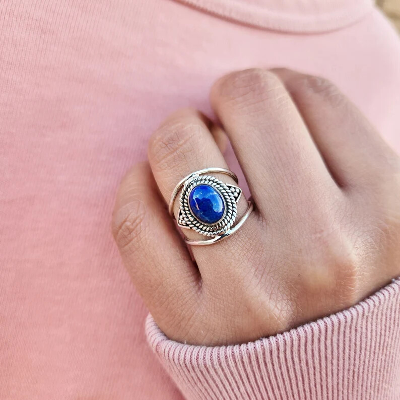 Lapis Lazuli Ring925 Sterling silver Band &Statement Ring Handmade Ring All Size
