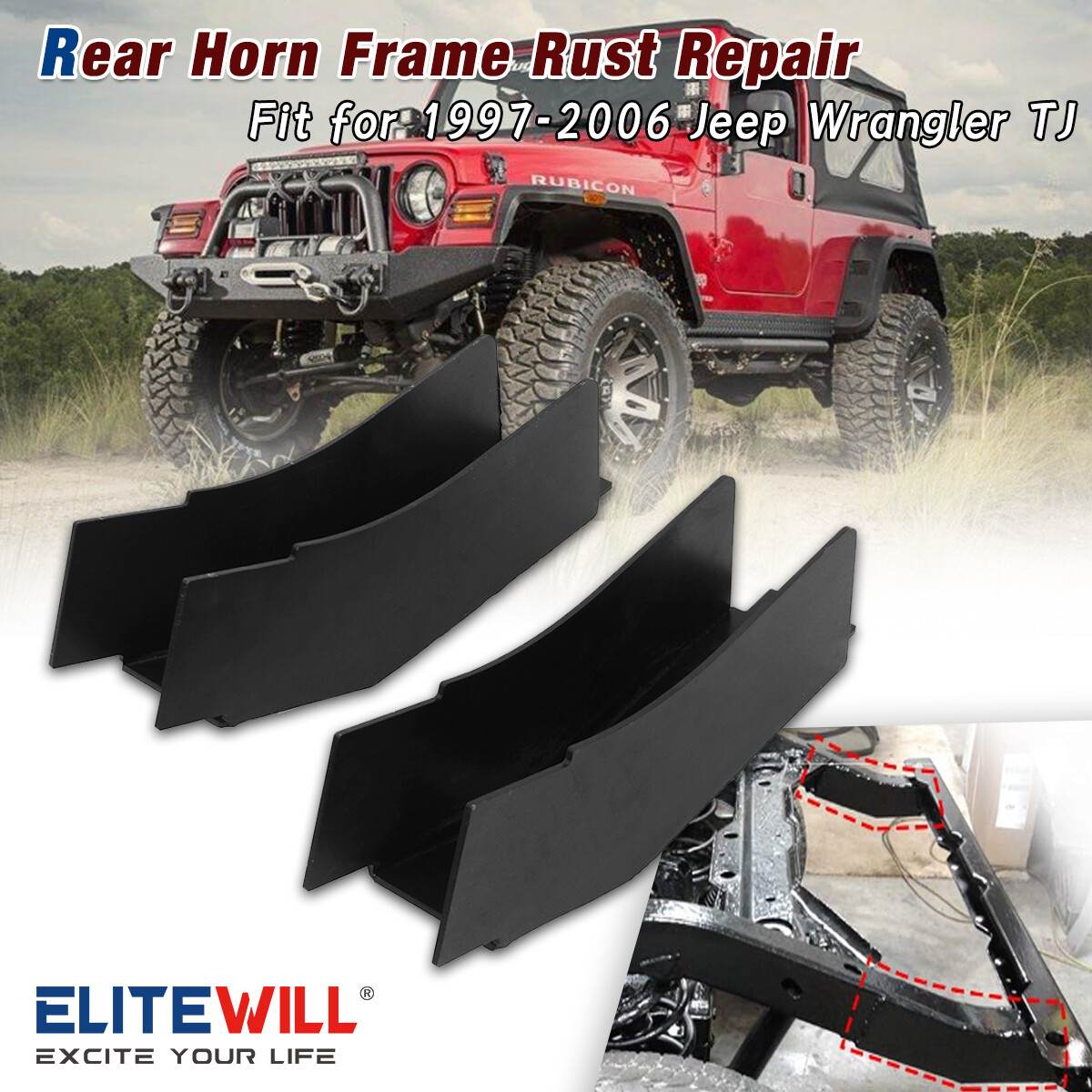 Rear Horn Frame Plate Rust Repair Bumper Set Fit For 1997-2006 Jeep Wrangler TJ