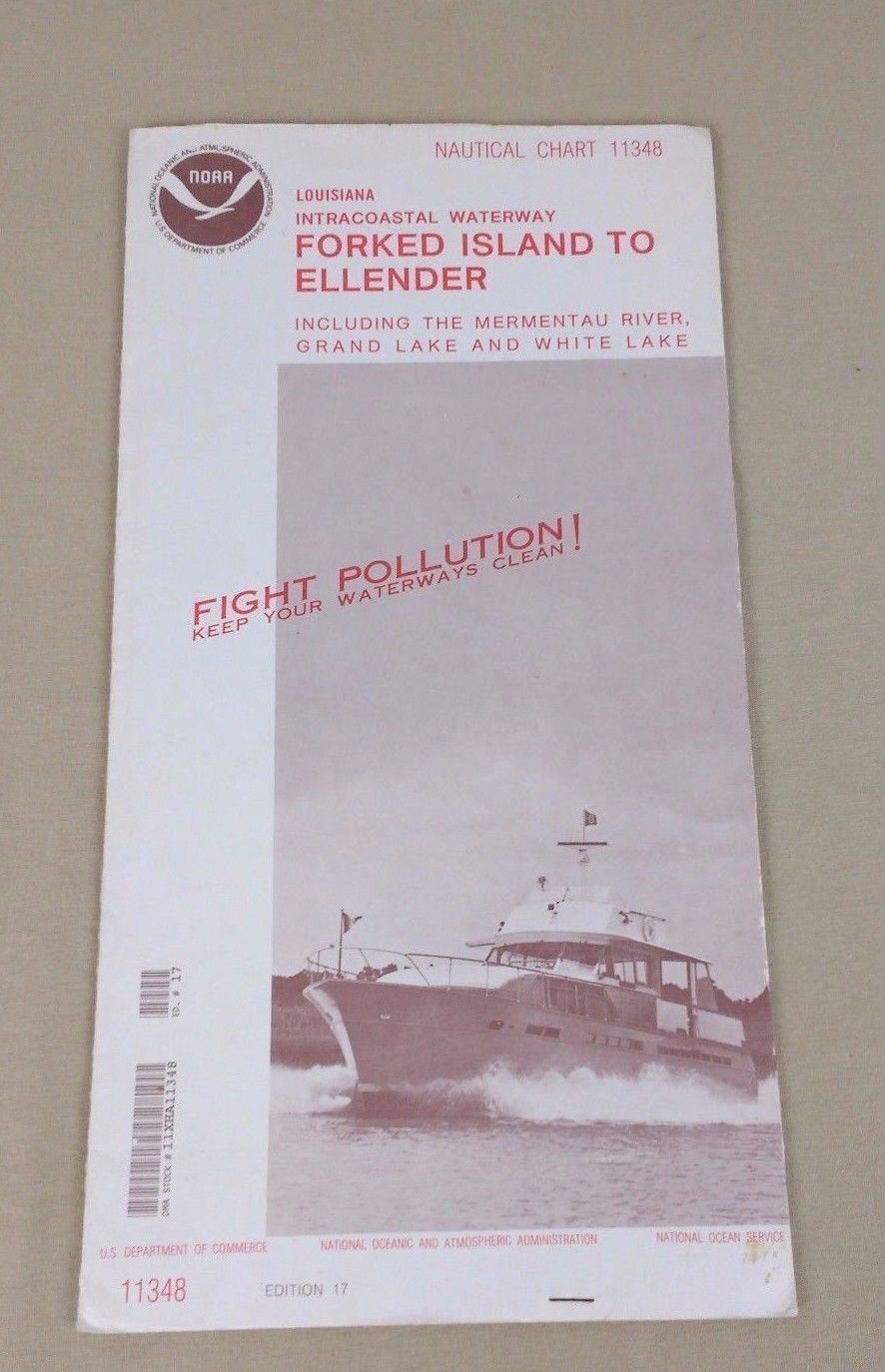 NOAA Nautical MAP #11348 VTG Forked Island to Ellender Grand Lake Ed #17