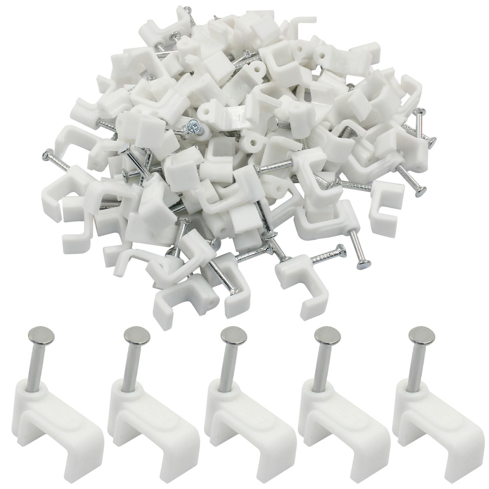 Litoexpe 100 Pcs Flat Cable Clips 8mm, White Ethernet Wall