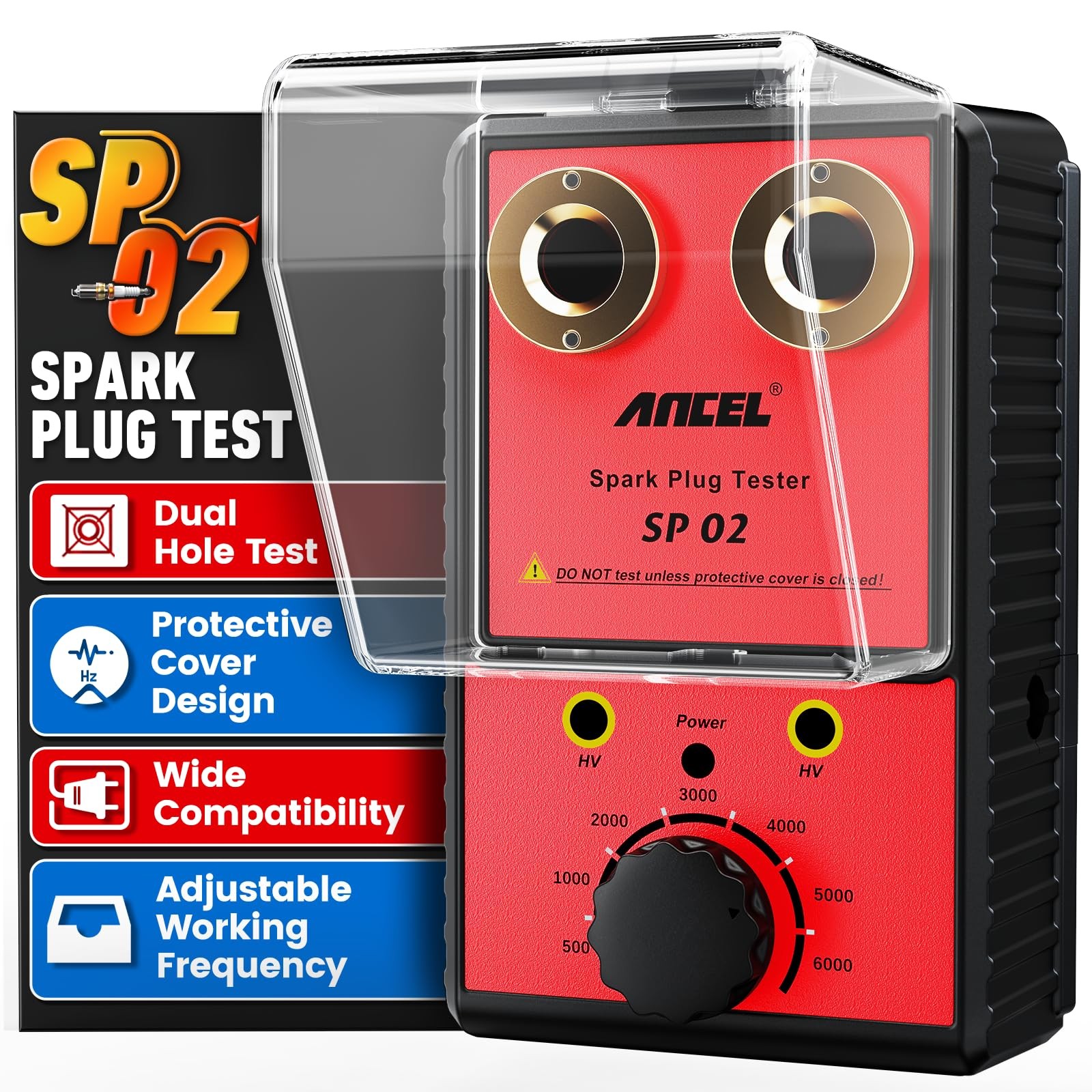 ANCEL SP02 Spark Plug Tester Automotive Engine 4.44 x 3.55 x 5.7 inches, red