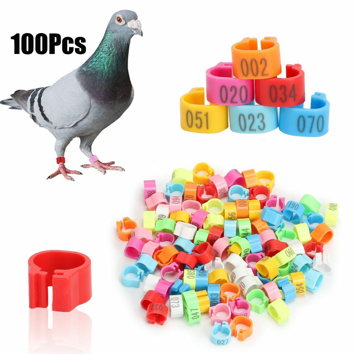 100PCS Bird Rings Number 1-100 Leg Foot Bands For Pigeon Parrot Clip Rings