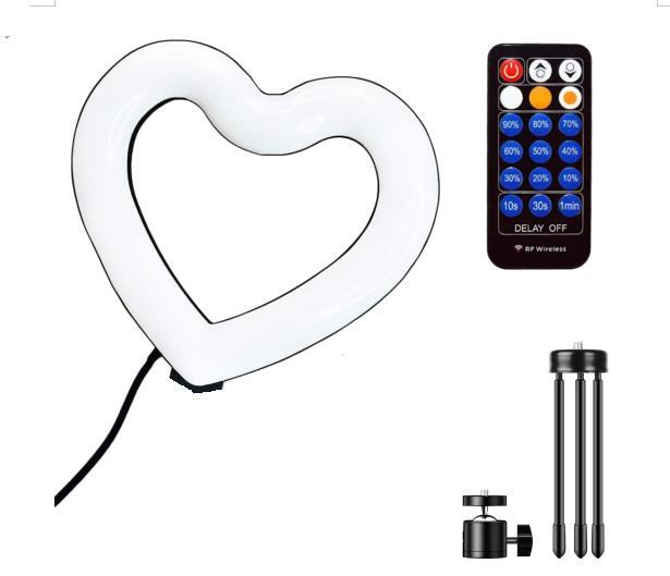 6'' LED Heart-shaped Light Dimmable Cold Warm ring Light with 6” stand